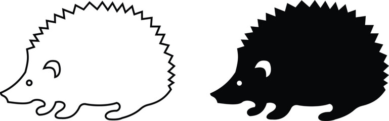 Hedgehog icon set collection group, hedgehog silhouette outline animal vector pack, spiny mammal wildlife symbol, flat and line style black icons isolated on transparent background © Muhammad