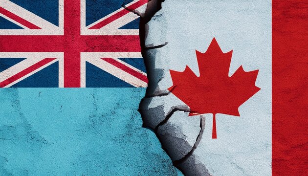 cracked floor between Fiji flag and Canada flag