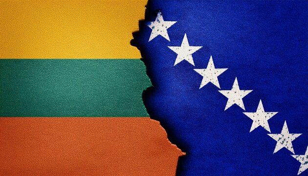 cracked floor between Lithuania flag and Bosnia flag