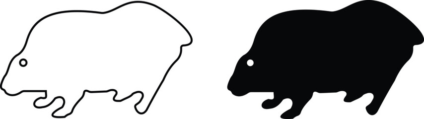 Pig icon hog swine piglet silhouette outline animal vector pack, farm livestock mammal symbol, flat and line style black icons isolated on transparent background © Muhammad