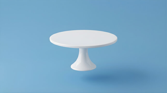 Minimalist White Pedestal Cake Stand with Smooth Curves on a Soft Blue Background