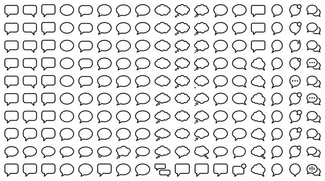 Large collection of diverse speech bubbles and thought balloons for comic strips and dialogue design
