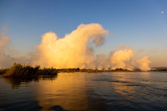 edge of the Zambezi River as it tumbles into Victoria Falls, from the Zambian side, Africa