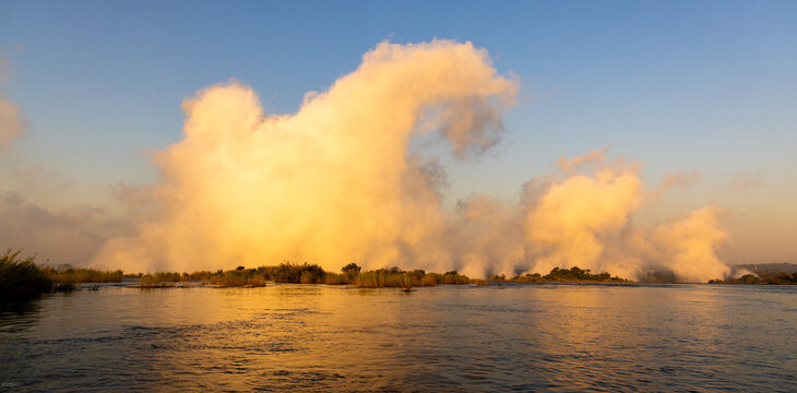 edge of the Zambezi River as it tumbles into Victoria Falls, from the Zambian side, Africa