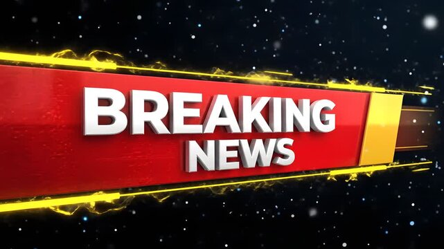 Dynamic urgent news broadcast graphic background with illuminated text announcing a significant event, perfect for television and digital media platforms