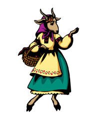 Fototapeta premium A goat walking by the road. Vector illustration