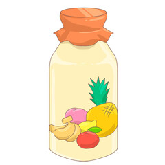 Cartoon fruit drink bottle with tropical fruits