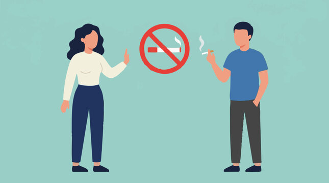 No Smoking Concept: Woman Stops Man from Smoking, Vector Illustration