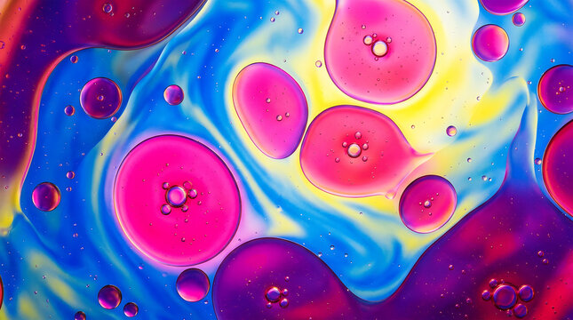 Vibrant abstract of pink and blue swirls and bubbles