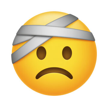 Sad cartoon character with bandaged head and frown expression isolated on transparent background