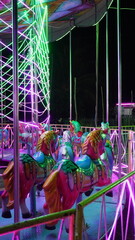Vertical Colorful Carousel Horses With Neon Lights At Night © Aisyah Faiha