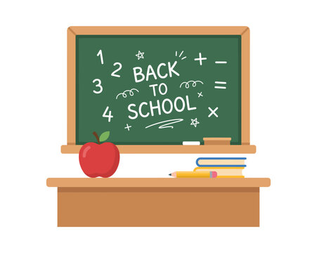 Back to school chalkboard with apple and books