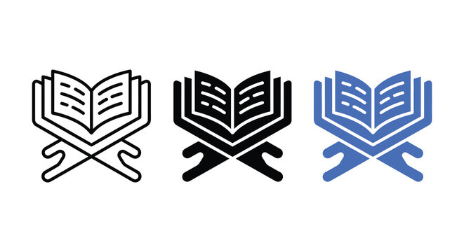 Open book with crossed quills a religious symbol in a flat silhouette