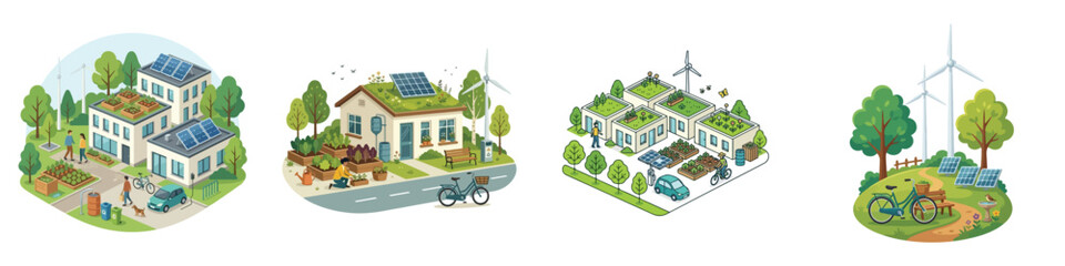 Fototapeta premium Illustration of an eco-friendly green environment vector set on a white background.