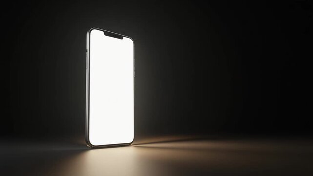 Premium Unbranded Smartphone Emerging from Darkness with Bright White Screen Reveal, Full HD Technology Product Motion