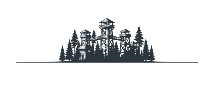 Forest Watchtower Fort Silhouette Vector