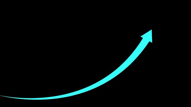 chine arrow rising transparent channel. Abstract arrow growth chart of economy icon red color animated down to up arrow animation on black background.