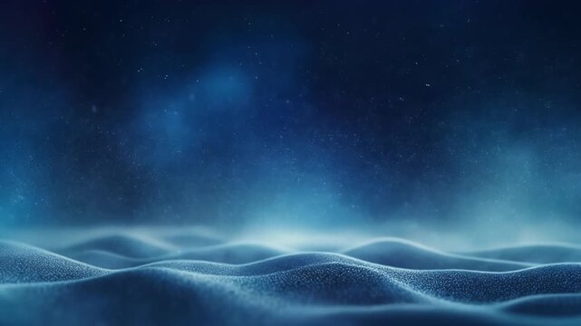 Cinematic Macro Shot of Frozen Blue Desert Landscape at Night with Glistening Frost and Starry Background, Seamless Motion