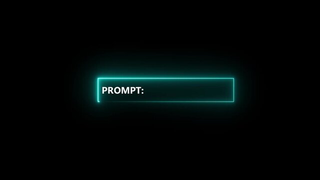 Neon outline text box with the word PROMPT in purple and a blinking cursor on a dark Generate title without using the word "Title:" before i animation on black background.