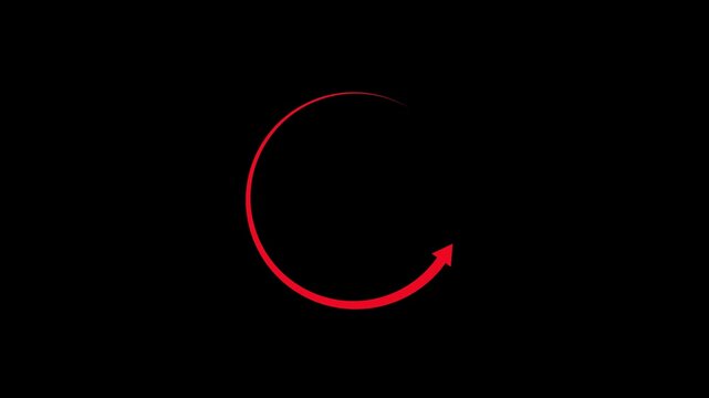 red circular arrow appears animation on black background.