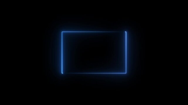 glowing neon square rectangle picture frame icon animation shape frame rotation footage round border frame movement photo frame neon box sign symbol with on a black background.