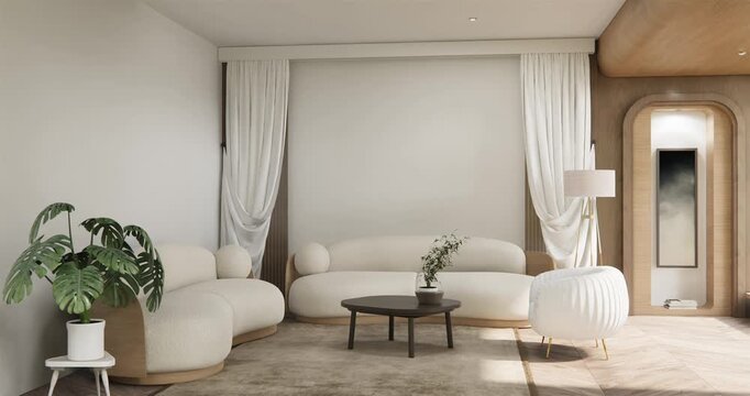 sofa and decoration japanese on Modern room interior wabisabi style.3D rendering