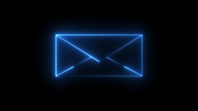 Glowing neon email icon. Abstract symbol icon of letter box black background.