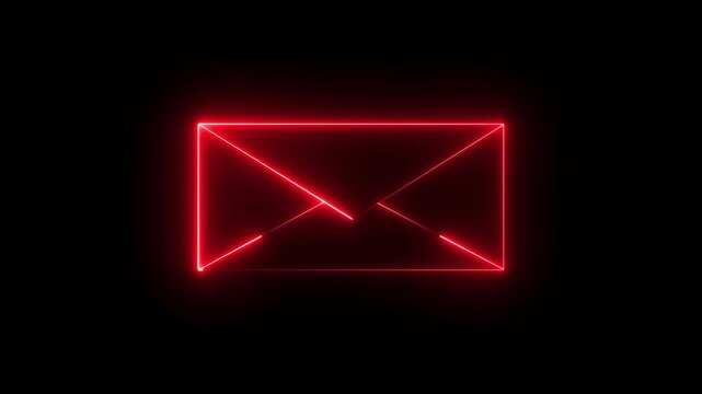 Glowing neon email icon. Abstract symbol icon of letter box black background.