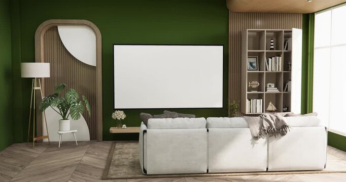 Interior, Cabinet in Modern Green empty room on Livingroom. 3d rendering 