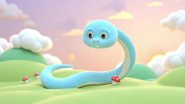 Animated cartoon dragon in fantasy setting.