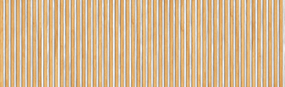 Natural wood slat wall texture, vertical timber battens background, light oak wooden paneling for interior design and architectural visualization