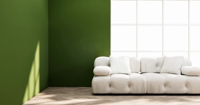 Interior, Cabinet in Modern Green empty room on Livingroom. 3d rendering 