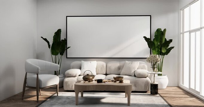 sofa and decoration japanese on Modern room interior wabisabi style.3D rendering