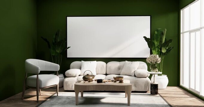 Interior, Cabinet in Modern Green empty room on Livingroom. 3d rendering 