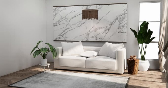 sofa and decoration japanese on Modern room interior wabisabi style.3D rendering