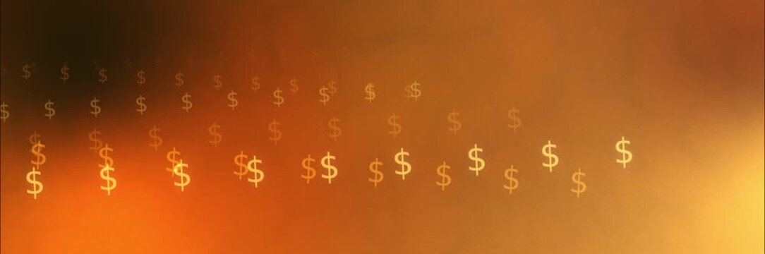Curved dollar symbol pattern background template animation in orange and gold