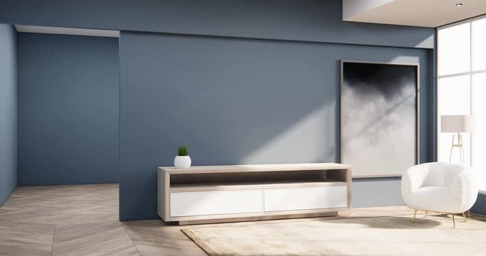 modern zen living room on dark blue wall background,3d rendering