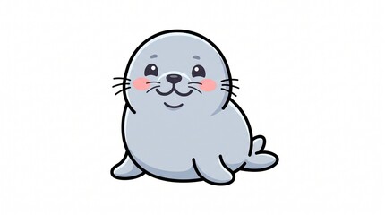 Fototapeta premium Cute Adorable Baby Seal Cartoon Illustration Isolated on Plain White Background