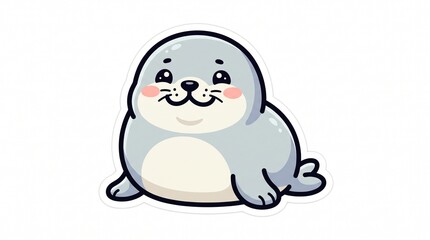 Fototapeta premium Cute Baby Seal Cartoon Vector Illustration Sticker Isolated on White Background