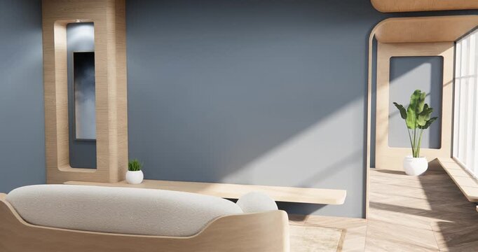 Mock up empty room Modern blue color tone interior modern minimal style on white granite floor.3D rendering
