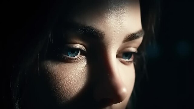 Woman Closeup Portrait with Dramatic Lighting.