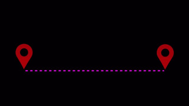 Distance from one place to another is one kilometer. location icon in 4k animation with alpha channel location icon animation on transparent background