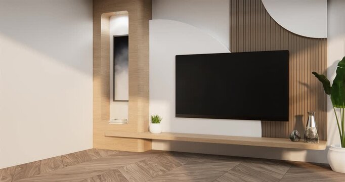 Japanese Living room, cabinet minimalist design on living room muji style.3D rendering