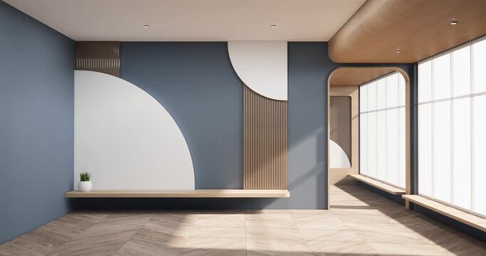 modern zen living room on dark blue wall background,3d rendering