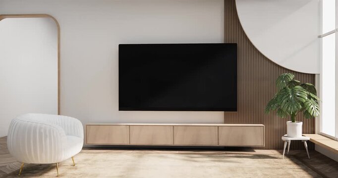 Japanese Living room, cabinet minimalist design on living room muji style.3D rendering