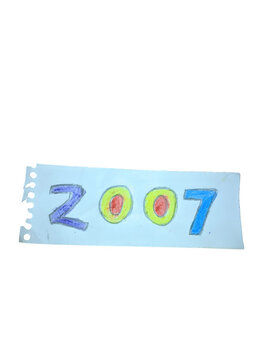 Hand drawn year 2007 written on a small piece of paper