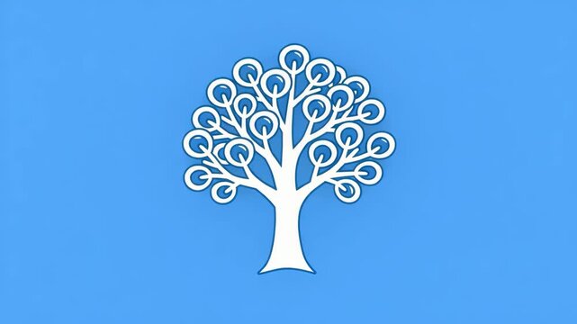 Tree growth cycle in progression against clean blue background with cinematic motion