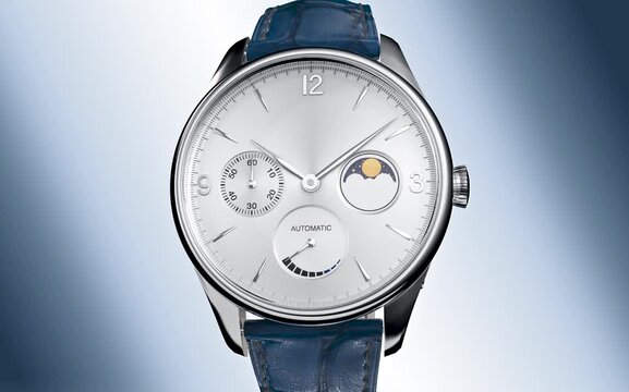 Luxury silver steel Wristwatch with Leather Strap Isolated 3d render