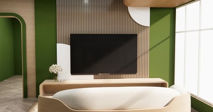 Interior, Cabinet in Modern Green empty room on Livingroom. 3d rendering 
