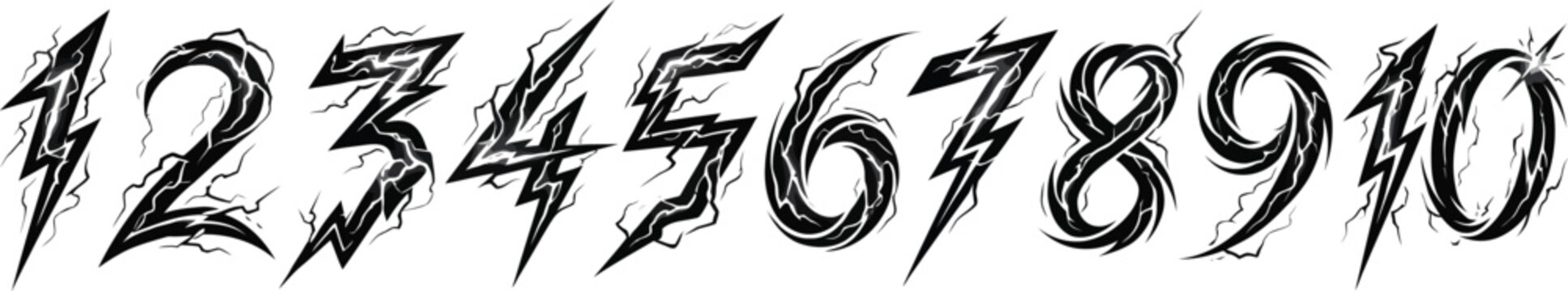 A stylized artistic rendering of the numbers 1 through 10, presented in a bold, black, graffiti-like font with lightning bolt accents.